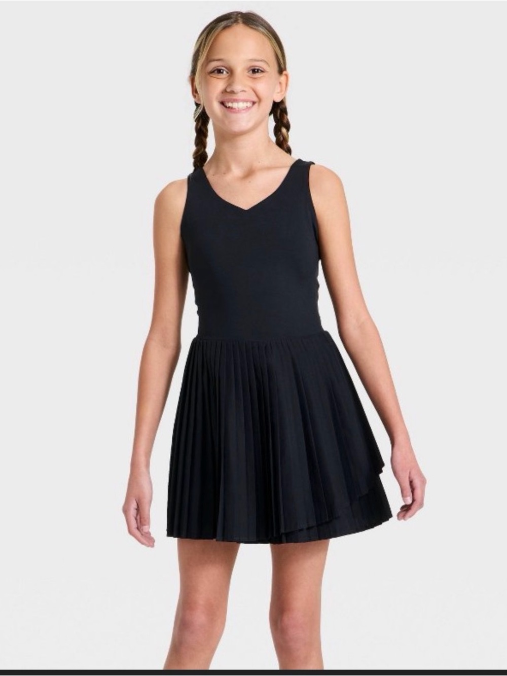all in motion Black Pleated Tank Dress for Girls
